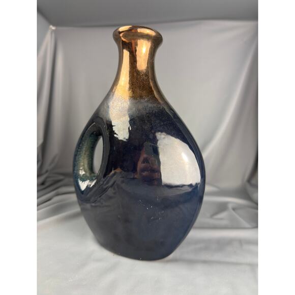 Vintage Studio Pottery Vase Copper Luster Glaze Sculptural Handle 9.5x7 - Picture 3 of 6